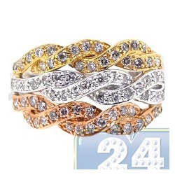14K Three Tone Gold 0.84 ct Diamond Braided Triple Band Ring