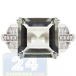 14K White Gold 7.15 ct Green Amethyst Diamond Womens Ring