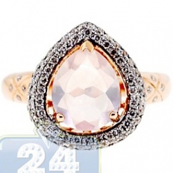14K Rose Gold 3.11 ct Pink Quartz Diamond Womens Cocktail Ring