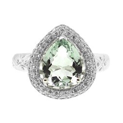 14K White Gold 3.13 ct Green Amethyst Diamond Cocktail Ring
