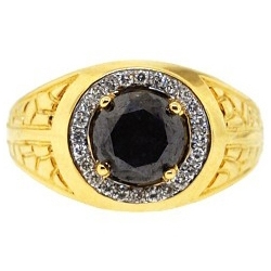 14K Yellow Gold 2.45 ct Black Diamond Solitaire Halo Mens Ring