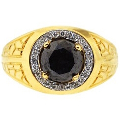 Mens 2.45 ct Black Diamond Solitaire Halo Ring 14K Yellow Gold