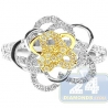 14K Two Tone Gold 0.70 ct Diamond Womens Rose Flower Ring