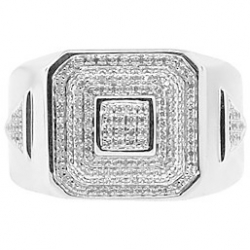 10K White Gold 0.50 ct Diamond Mens Square Step Cut Ring