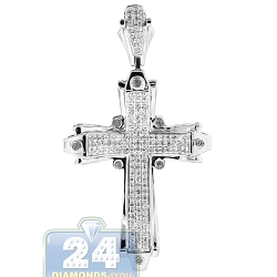 14K White Gold 0.74 ct Diamond Religious Cross Mens Pendant