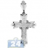 Mens Diamond Pave Religious Cross Pendant 14K White Gold 0.74ct