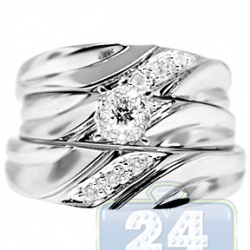 14K White Gold 0.24 ct Diamond 3 Piece His Hers Bridal Rings Set
