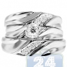 14K White Gold 0.24 ct Diamond Three Piece His Hers Bridal Rings Set