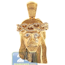 14K Yellow Gold 0.31 ct Diamond Jesus Christ Head Mens Pendant