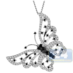 Womens Black Diamond Open Butterfly Pendant 14K White Gold 0.71ct