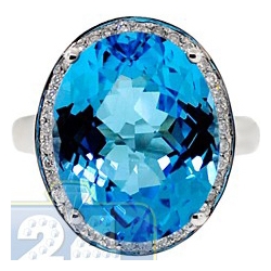 14K White Gold 17.02 ct Blue Topaz Diamond Halo Cocktail Ring