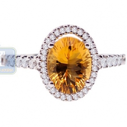 14K White Gold 1.68 ct Yellow Citrine Diamond Halo Womens Cocktail Ring
