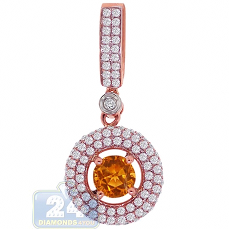 Womens Diamond Citrine Halo Drop Pendant 14K Rose Gold 1.77ct