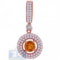 14K Rose Gold 1.77 ct Diamond Citrine Womens Halo Pendant