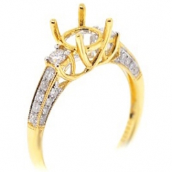 14K Yellow Gold 0.52 ct Diamond Semi Mount Engagement Ring