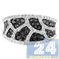 14K White Gold 1.05 ct Black Diamond Patterned Womens Ring