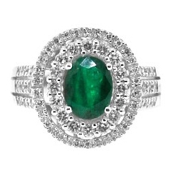 14K White Gold 3.14 ct Emerald Gemstone Diamond Cocktail Ring