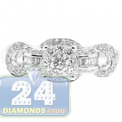14K White Gold 0.90 ct Diamond Cluster Vintage Engagement Ring