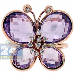 14K Rose Gold 4.39 ct Amethyst Diamond Butterfly Cocktail Ring