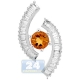 14K White Gold 2.00 ct Baguette Diamond Citrine Pendant