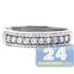 18K White Gold 0.45 ct 3 Row Diamond Womens Vintage Band Ring