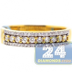 18K Yellow Gold 0.45 ct 3 Row Diamond Womens Vintage Ring
