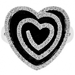 14K White Gold 0.73 ct Diamond Black Ceramic Womens Heart Cocktail Ring