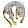 Womens Diamond Small Panther Pendant 14K Yellow Gold 0.80ct