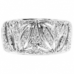 14K White Gold 0.37 ct Diamond Floral Womens Vintage Band Ring