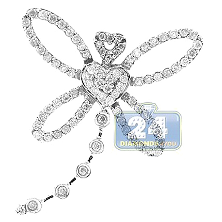 Womens Diamond Dragonfly Insect Pendant 14K White Gold 0.70ct
