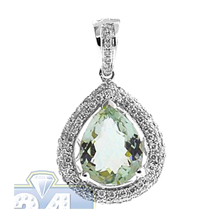 Womens Green Amethyst Diamond Teardrop Pendant 14K White Gold