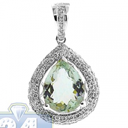 14K White Gold 3.14 ct Green Amethyst Diamond Teardrop Pendant