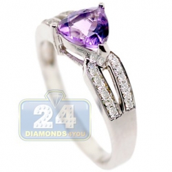 14K White Gold 0.88 ct Triangle Amethyst Diamond Cocktail Ring