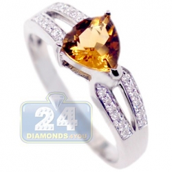 14K White Gold 0.85 ct Yellow Citrine Diamond Womens Cocktail Ring