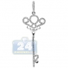 Womens Diamond Vintage Key Pendant 14K White Gold 0.28ct 1.75"