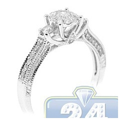 14K White Gold 0.62 ct Diamond Cluster Vintage Engagement Ring