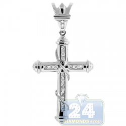 14K White Gold 0.30 ct Diamond Religious Cross Pendant