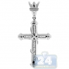Mens Diamond Religious Cross Pendant 14K White Gold 0.30ct