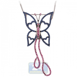 14K White Gold 1.44 ct Blue Pink Sapphire Butterfly Pendant