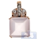 14K Rose Gold 6.35 ct Pink Quartz Diamond Womens Pendant