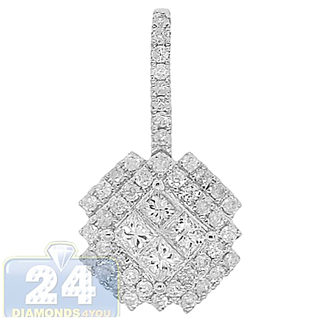 Womens Diamond Cluster Drop Small Pendant 14K White Gold .70ct