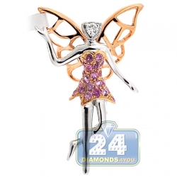 Diamond Sapphire Butterfly Ballerina Pendant 14K Two Tone Gold