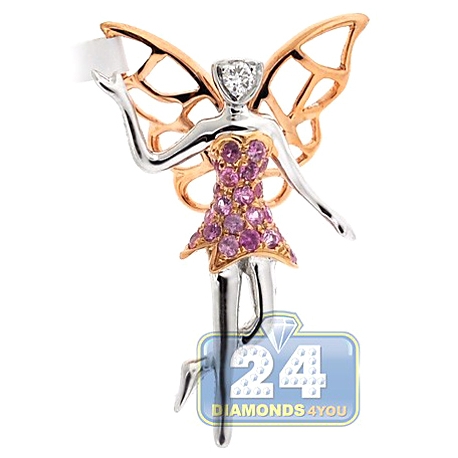 Diamond Sapphire Butterfly Ballerina Pendant 14K Two Tone Gold