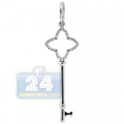 Womens Diamond Сlover Key Love Pendant 14K White Gold 0.15ct