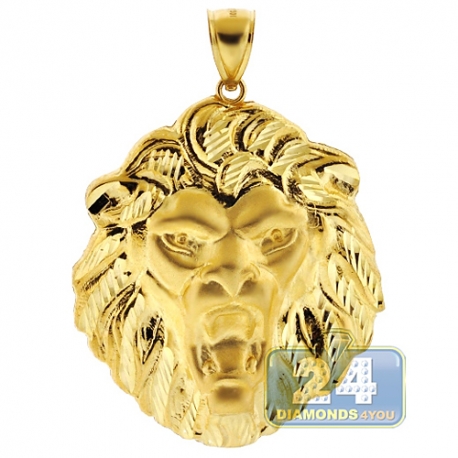 Solid 10K Yellow Gold Lion Head Mens Pendant
