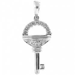 14K White Gold 0.25 ct Diamond Key Womens Pendant Necklace