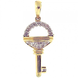 14K Yellow Gold 0.25 ct Diamond Small Key Womens Pendant
