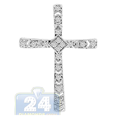 Womens Diamond Latin Cross Small Pendant 14K White Gold .16ct