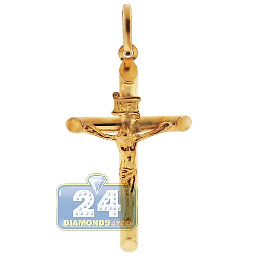 Details about   Polished 14K Gold Tubular Catholic Cross Crucifix w/ Jesus Christ Charm Pendant