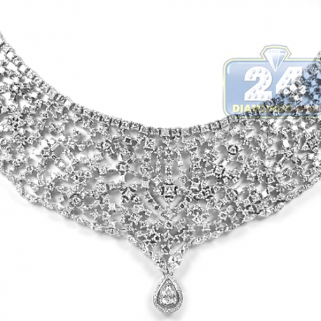 Womens Mixed Diamond Mesh Necklace 18K White Gold 44.77ct 18"